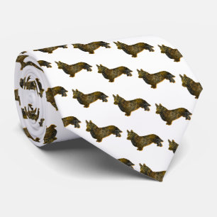 Corgi Welsh Dog Silhouette Halloween Witte Hals Stropdas