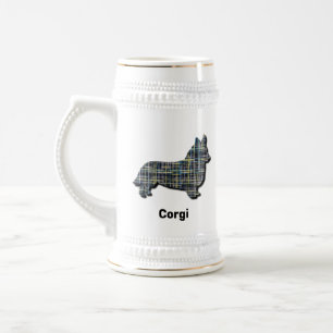 Corgi Welsh Dog Silhouette Yellow & Black Grid Bierpul