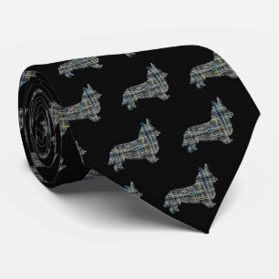Corgi Welsh Dog Yellow & Black Grid Black Cravate