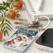Corgi Winter Wonderland Christmas Joy Sleutelhanger (Voorkant Rechts)