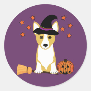 Corgi Witch Halloween Ronde Sticker