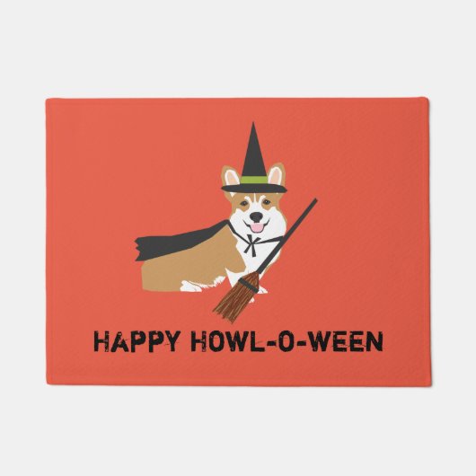 Corgi Witch Happy Howl-o-ween Deurmat (Voorkant)