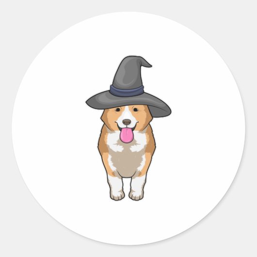 Corgi Witch Ronde Sticker (Voorkant)