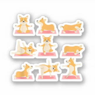 Corgi Yoga Shirt-Yoga Corgi Dog on Mat-Cool Gifts Sticker