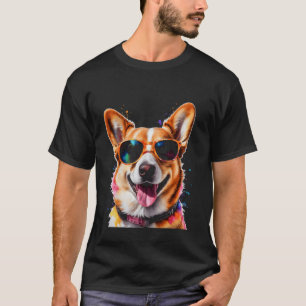 Corgi Zonnebril Hond Kleurrijk Grappig Dieren Kuns T-shirt