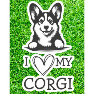 Corgi zwart-wit hart thema sticker