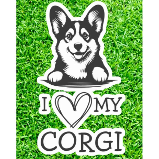 Corgi zwart-wit hart thema sticker