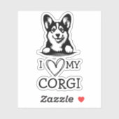Corgi zwart-wit hart thema sticker (Vel)