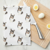 Corgi (zwarte trichloor) theedoek (Quarter Fold)