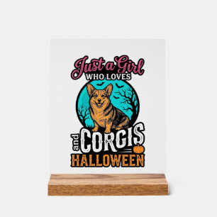 Corgis en Halloween Meisje Vintage Gravure Shirt  Acryl Bord