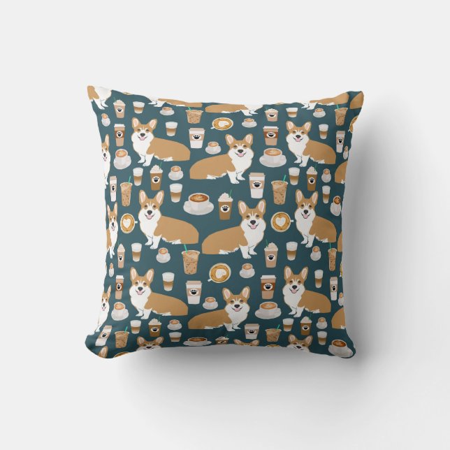 Corgis en koffie kussen - leuk corgi cadeau (Voorkant)
