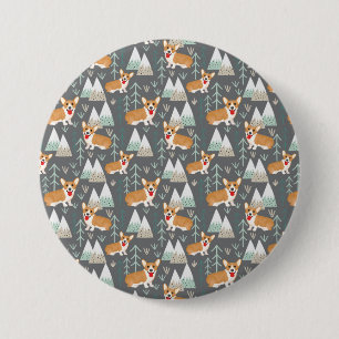 Corgis in de bergen en het bospatroon ronde button 7,6 cm