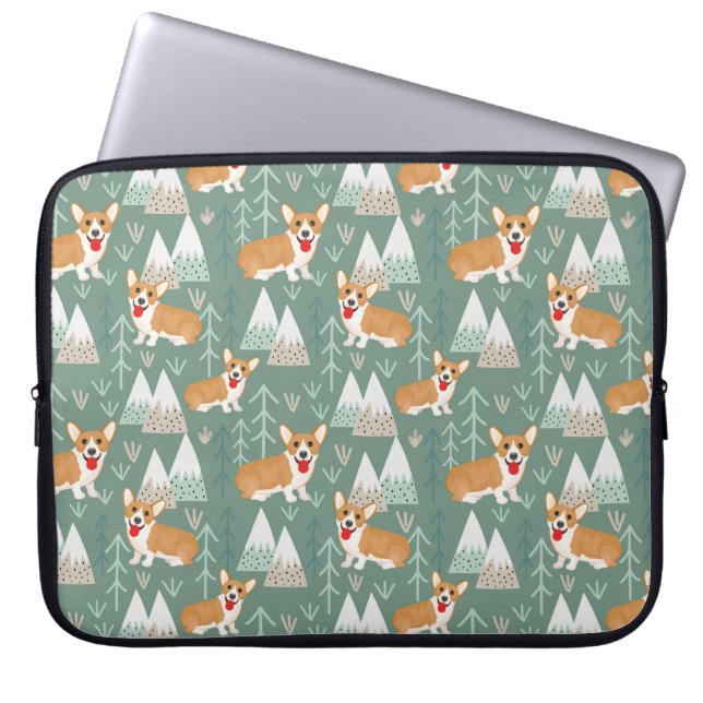 Corgis in de bergen Forest Pattern Laptop Sleeve (Voorkant)