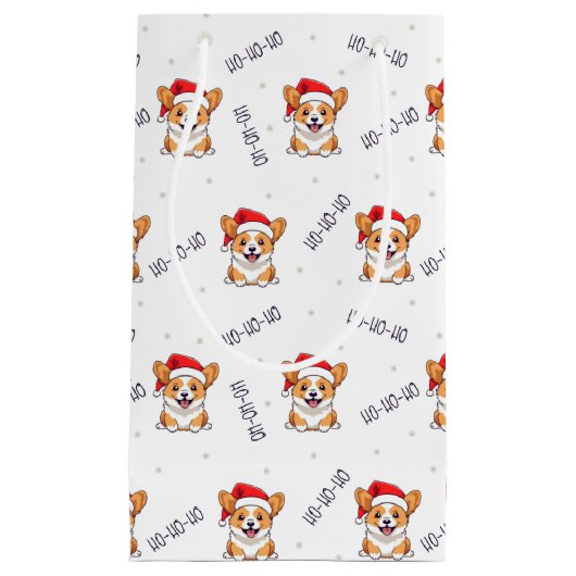 Corgi's in kersthoeden kerstpatroon klein cadeauzakje (Voorkant)