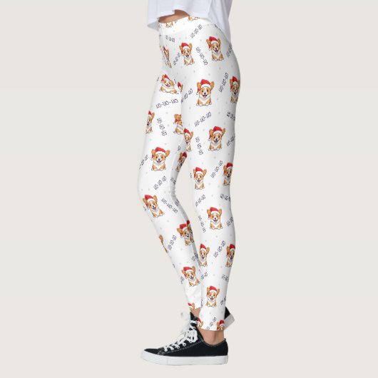 Corgi's in kersthoeden kerstpatroon leggings (Links)