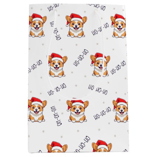 Corgi's in kersthoeden kerstpatroon medium cadeauzakje (Voorkant)