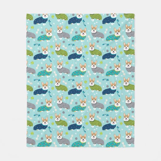 Corgis in lichtblauw PJ's Fleece Deken (Voorkant)