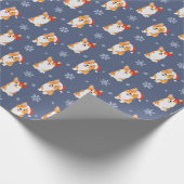 Corgis in Santa Hats en Snowflakes Patroon Cadeaupapier (Hoek)
