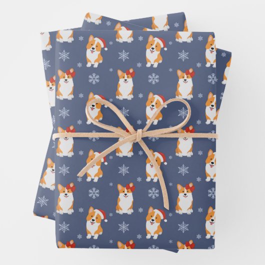 Corgis in Santa Hats en Snowflakes Patroon Inpakpapier Vel (In situ)