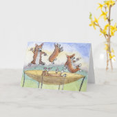 Corgis sur une carte d'anniversaire Trampoline (Fleur jaune)
