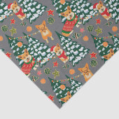 Corgis versiert de kerstboom - grijs patroon tissuepapier (Detail)