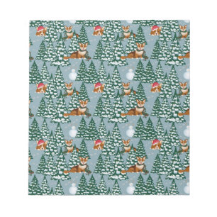 Corgis versiert de kerstboom in Forest Blue Notitieblok