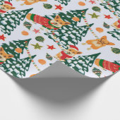 Corgis versiert de kerstboom - White Pattern Cadeaupapier (Hoek)