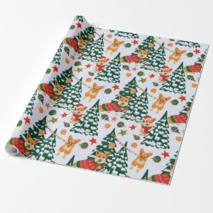 Corgis versiert de kerstboom - White Pattern Cadeaupapier