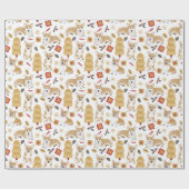 Corgi's vieren kerst - wit patroon cadeaupapier (Vlak)