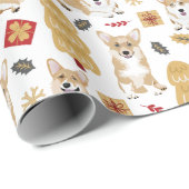 Corgi's vieren kerst - wit patroon cadeaupapier (Rol Hoek)