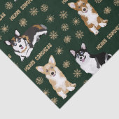 Corgis viert kerst - groen patroonwikkelen tissuepapier (Detail)