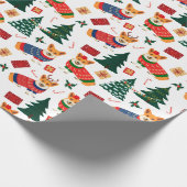 Corgis viert kerstmis - wit patroon cadeaupapier (Hoek)