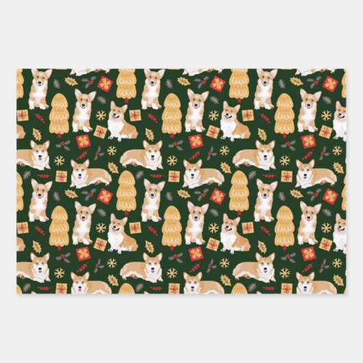 Corgis viert kerstpatroon 3 kleuren inpakpapier vel (Voorkant 3)