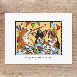Corgis weten hoe ze moeten feesten! Honden verjaar Briefkaart