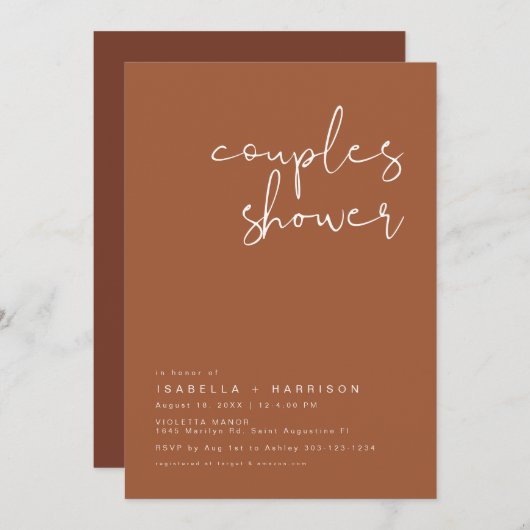 CORIANDER Boho Terracotta Couples Shower Invitatio Kaart (Voorkant / Achterkant)