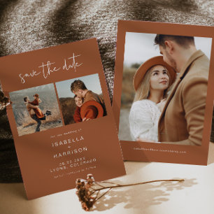 CORIANDER Boho Terracotta Photo Save the Date Kaart