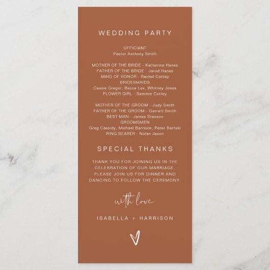 CORIANDER Rust and Burnt Orange Wedding Programme (Dos)