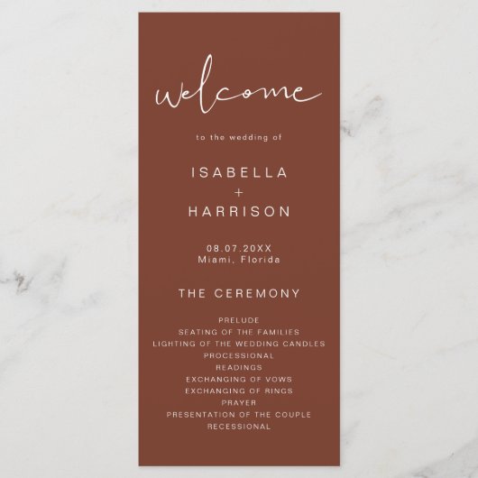 CORIANDER Rust and Burnt Orange Wedding Programme (Devant)