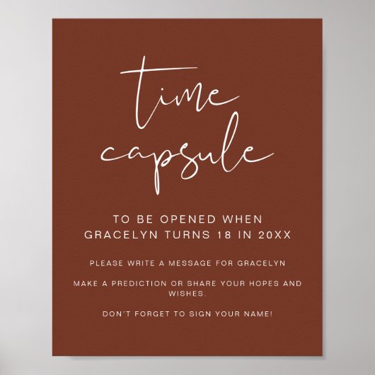 CORIANDER Rust Baby shower Time Capsule Sign Poster (Voorkant)