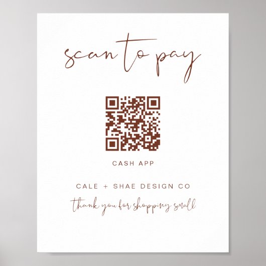 CORIANDER Rust Boho Small Business Payment Sign Poster (Voorkant)