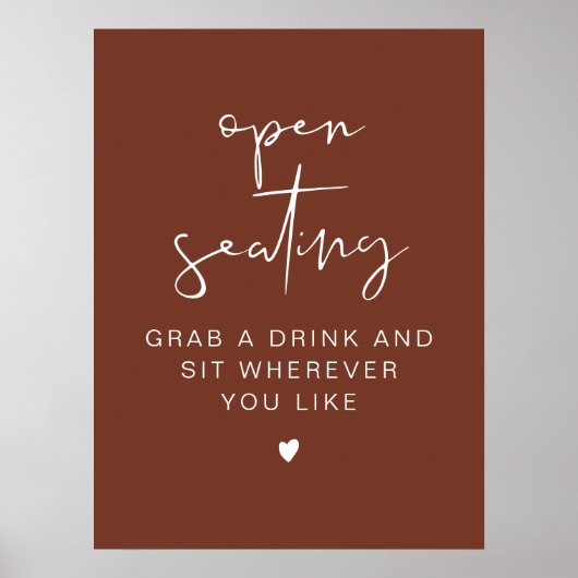 CORIANDER Terracotta Wedding Open Seating Sign Poster (Voorkant)