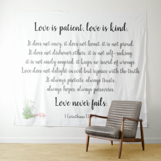 Corinthians Verse, Love is Patient (met poppies) Wandkleed