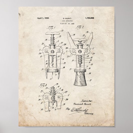 Cork Extractor patent - Oud uiterlijk Poster (Voorkant)