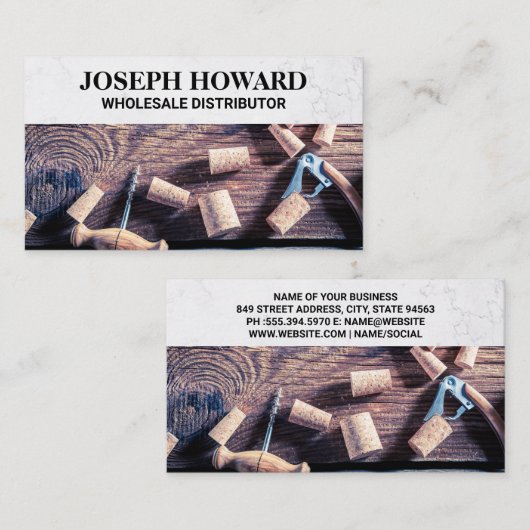 Corks | Carte de visite de table en bois (Devant / Derrière)