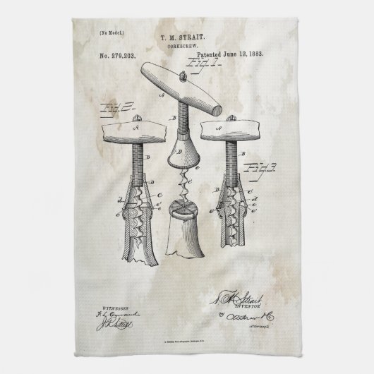 Corkschroef Patent Print 1883 handdoek (Verticaal)
