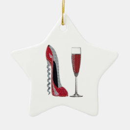 Corkschroef Red Stiletto en Red Wine Art Keramisch Ornament