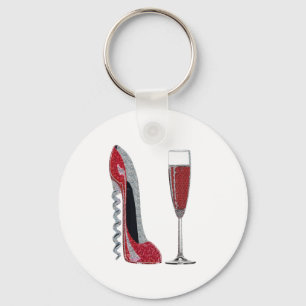 Corkschroef Red Stiletto en Red Wine Art Sleutelhanger