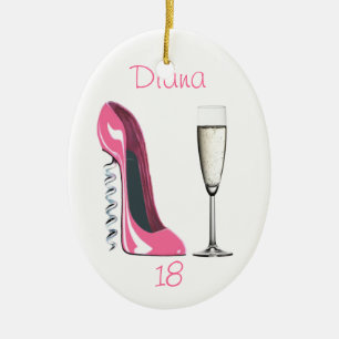 Corkschroef Roze Stiletto en Champagne Ornament