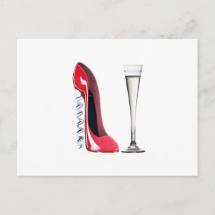 Corkschroef Stiletto Shoe en Champagne Flute Glass Briefkaart