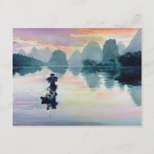 "Cormorant Fisherman" Waterverf China Briefkaart